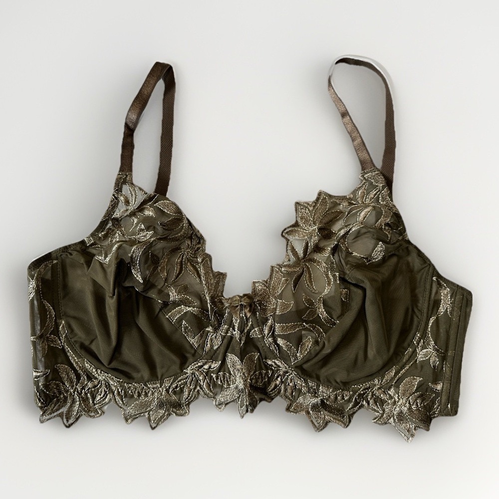 Bare Luxury Italy New Mink Brown Floral Lace Embroidered Underwired Bra 38C